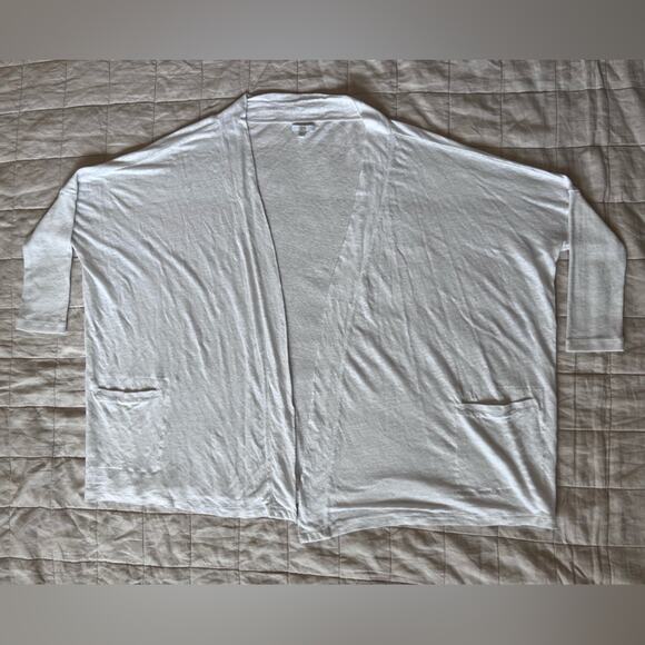 Lunya White Lightweight Linen Open Front Pocket Cardigan Lagenlook - One Size - Picture 1 of 9